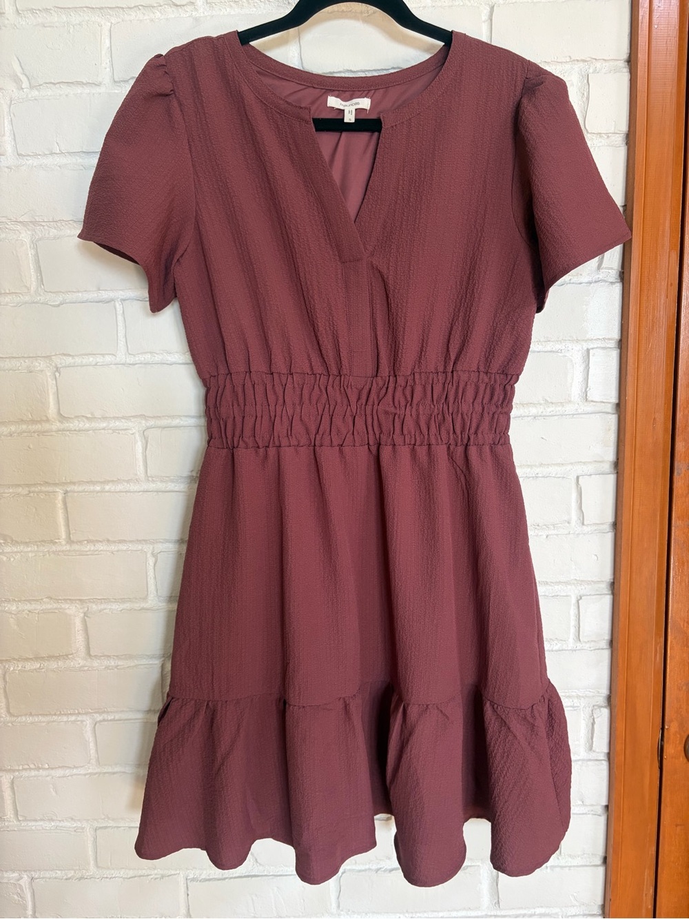 Women's Short Sleeve Smocked Waist Dress in Mauve